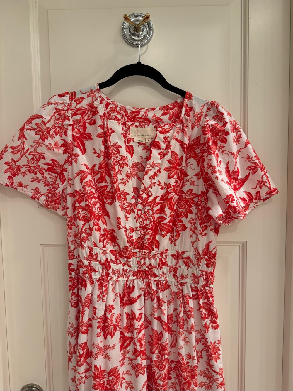 Anthropologie White Maxi Dress with Red Floral Print - Picture 5 of 6